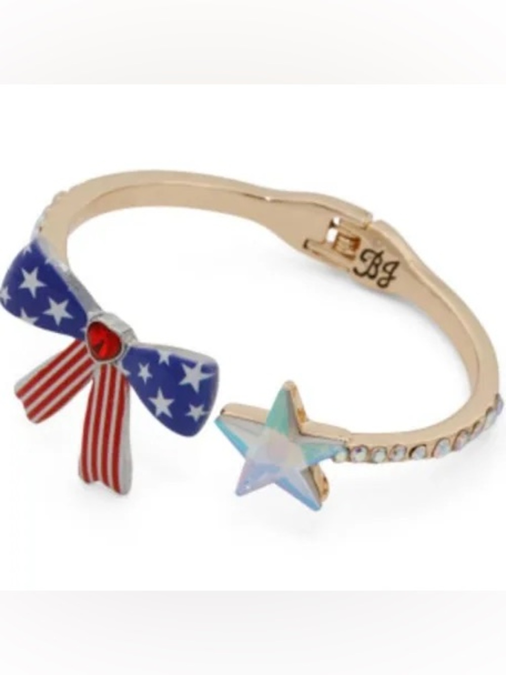 Betsey Johnson Gold-Tone   Patriotic Bow & Star Bangle in Blue, Red, Gold